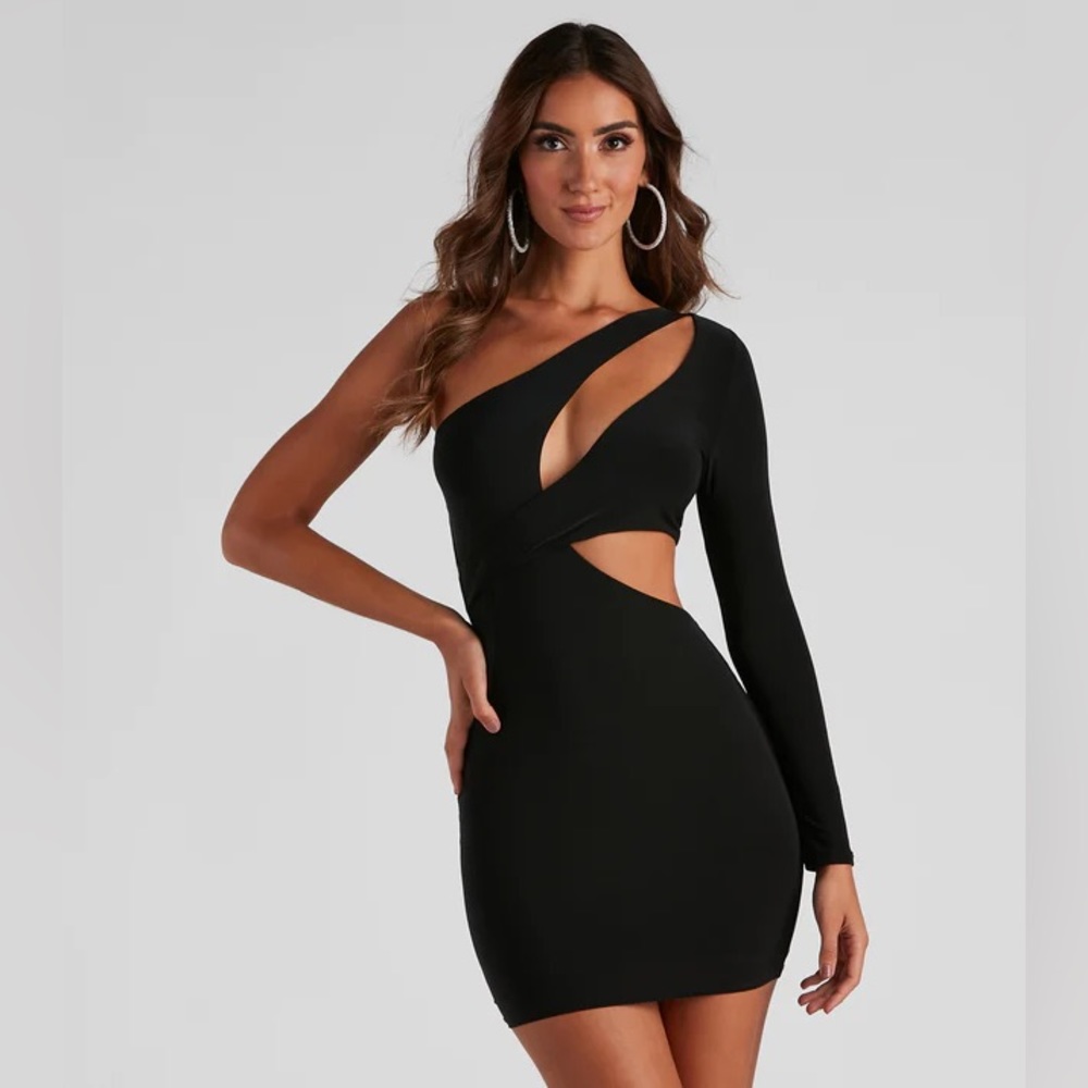 Windsor Black One Shoulder Cut Out Dress